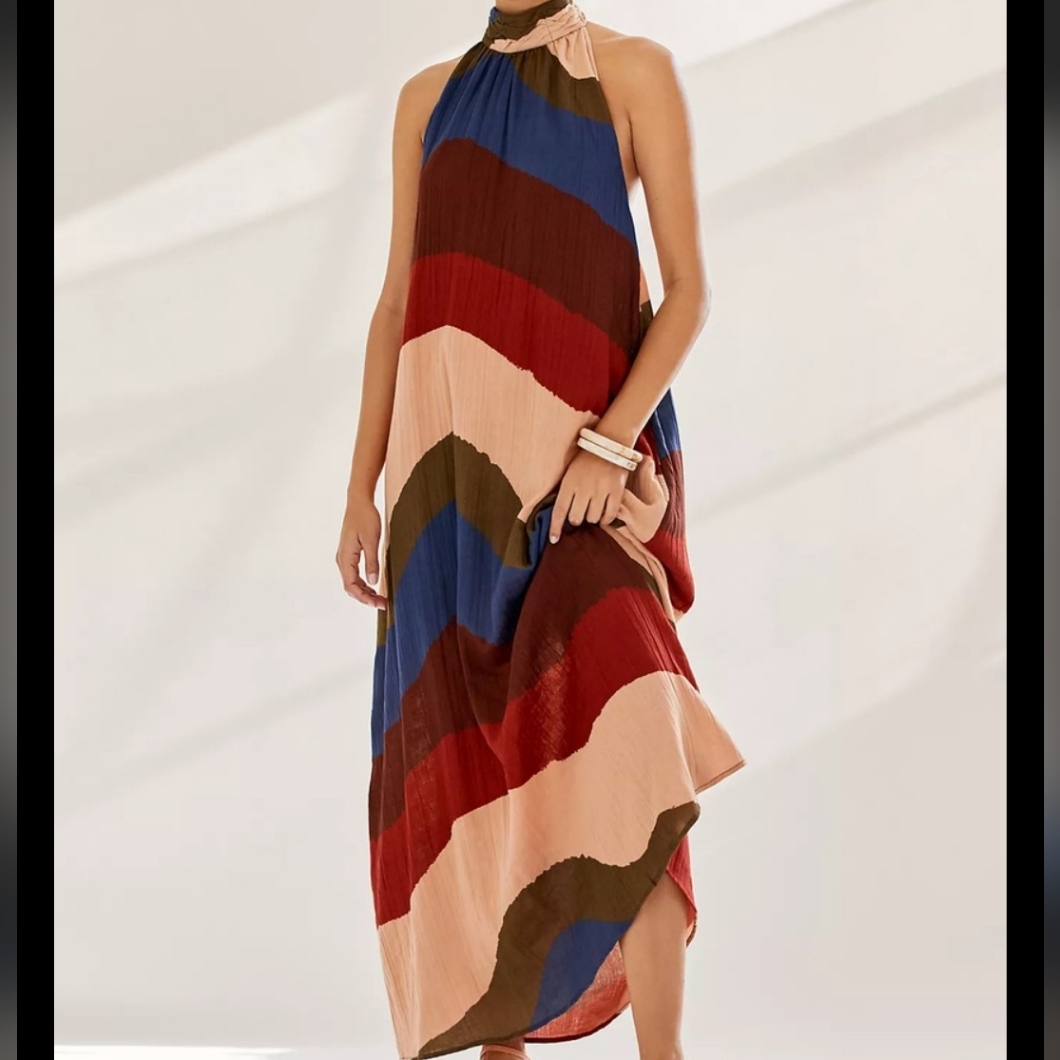 Anthropologie The Odells Peach And Blue Mixed-Stripe Top